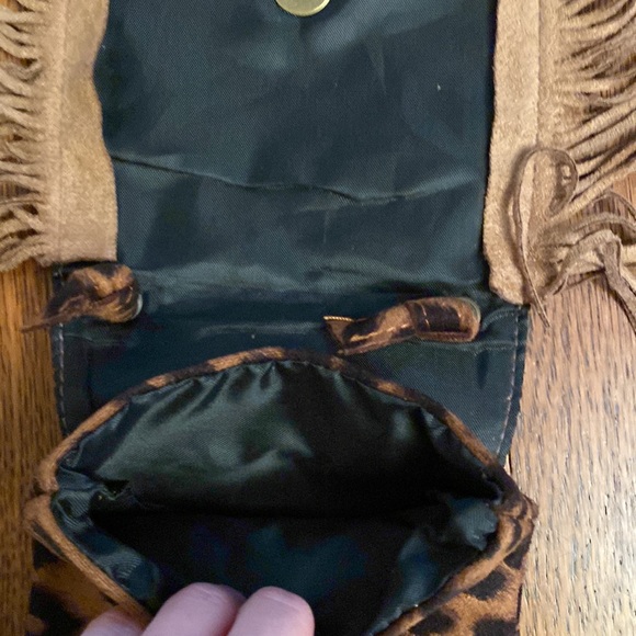 Long Strap Brown & Black Fringe Leopard Print Mini Purse - Picture 8 of 9